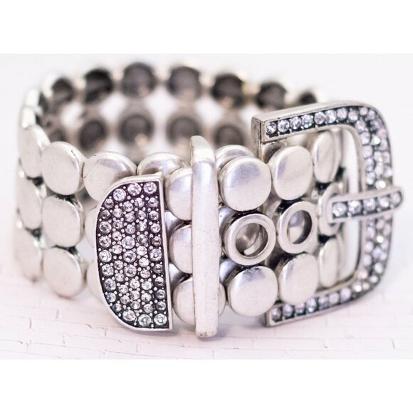 7 inch, Vintage Silver Studded Belt Buckle Bracelet - V28 - Picture 2 of 3